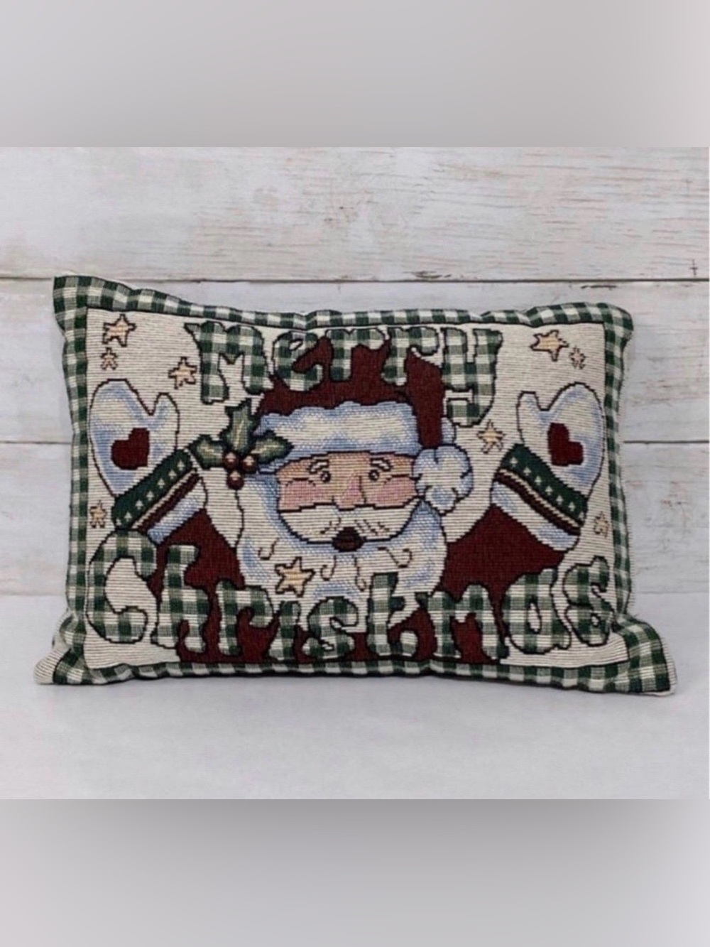 Vintage Needlepoint Christmas Pillow 11 x 7